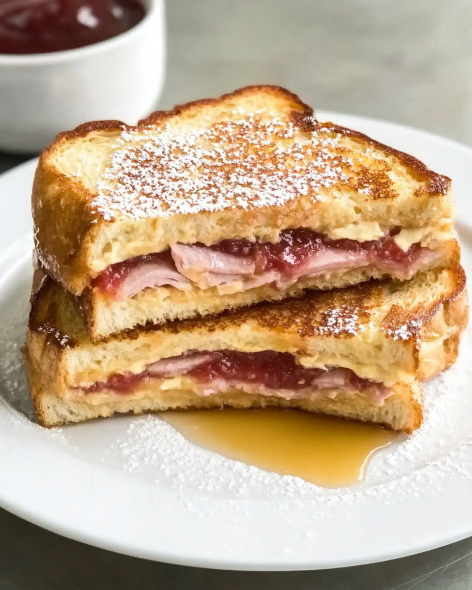 Classic Monte Cristo: Golden Ham & Cheese French Toast Delight