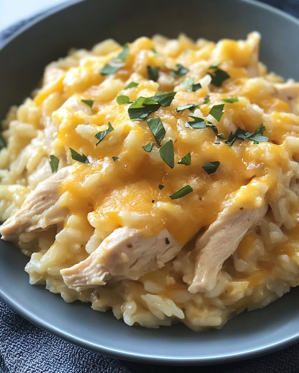 Creamy Slow Cooker Cheesy Chicken and Rice