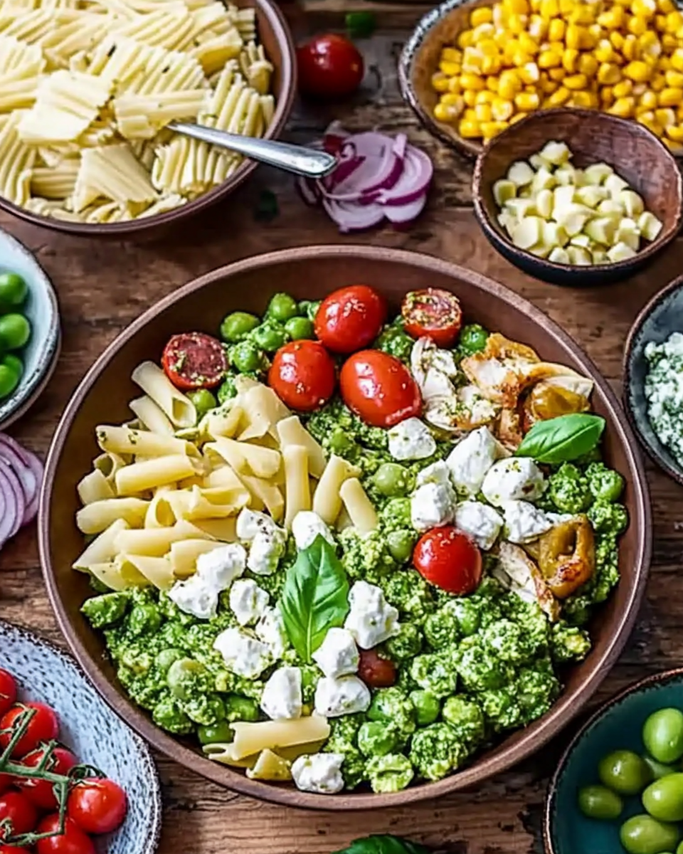 Vibrant Pesto-Infused Mediterranean Pasta Salad