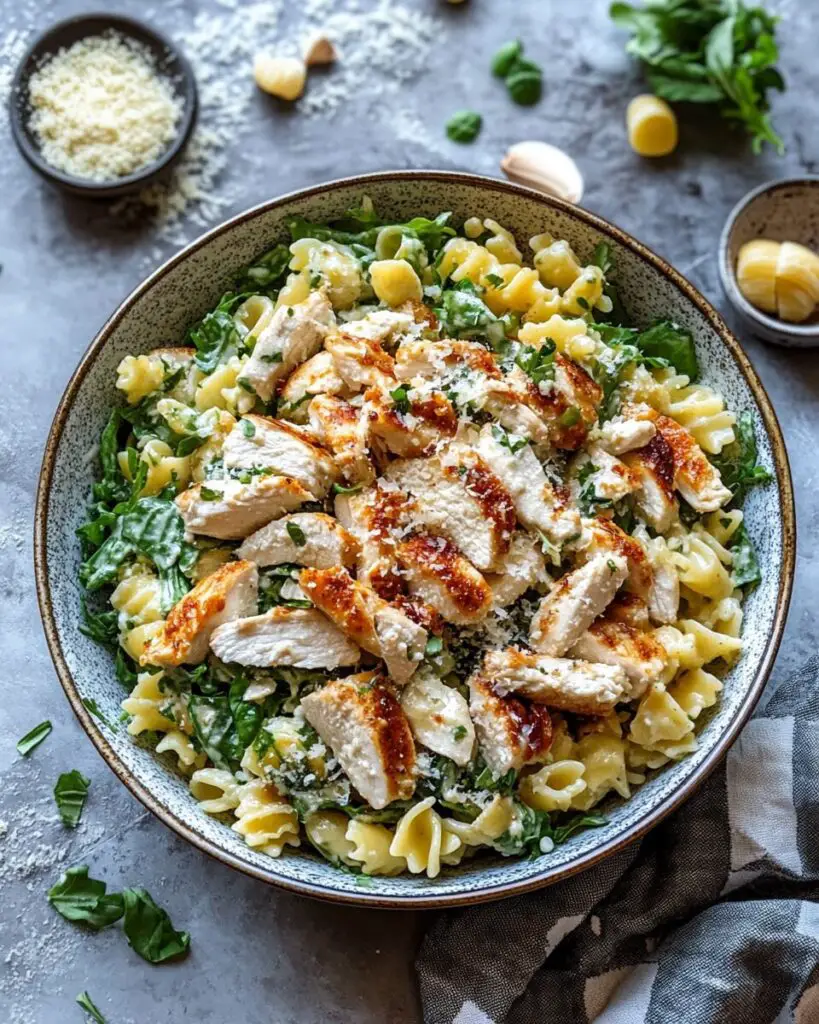 Creamy Chicken Caesar Pasta Salad with Crispy Bacon
