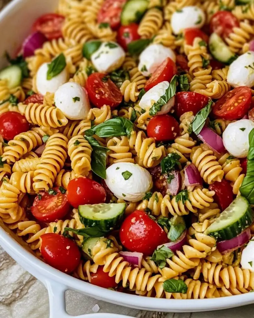 Rustic Italian Summer Pasta Salad with Fresh Herbs and Mozzarella