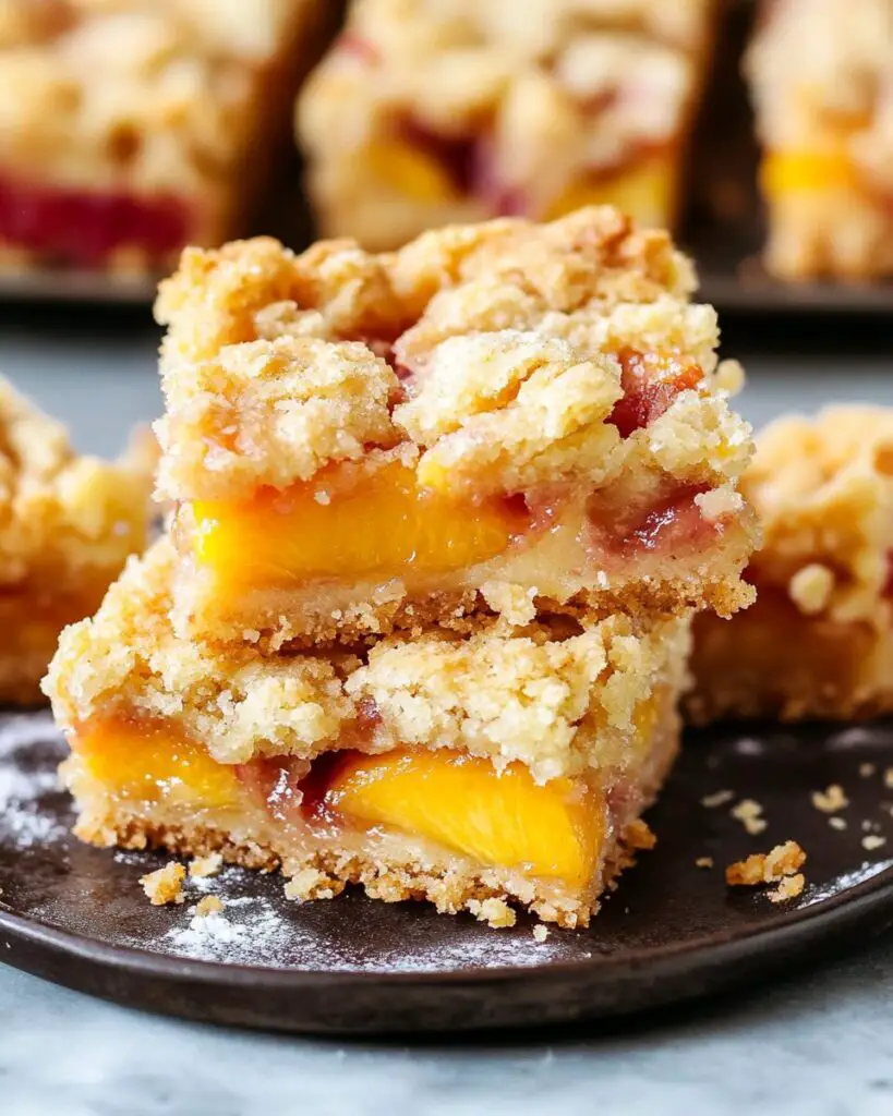 Buttery Peach Crumb Bars with Creamy Filling