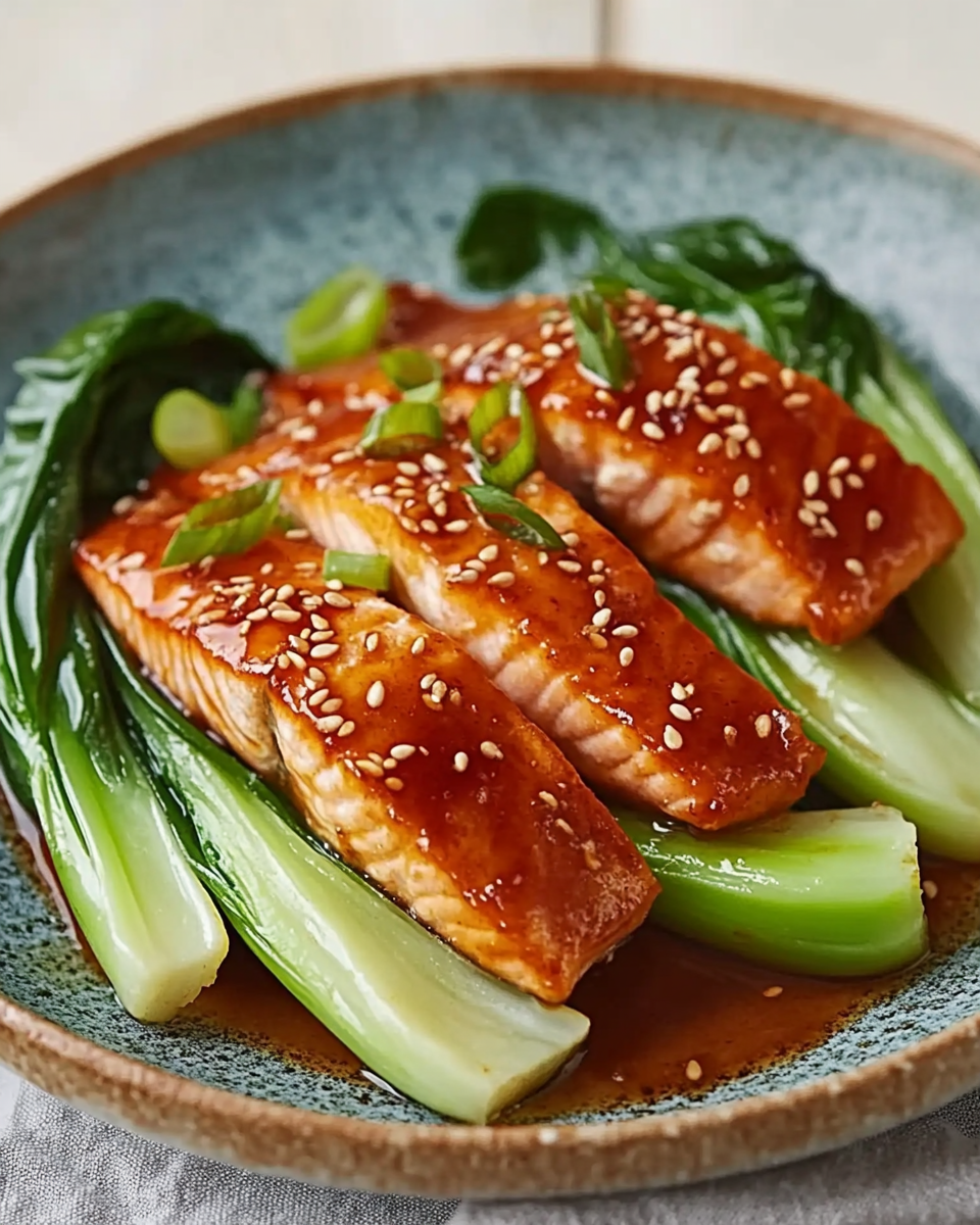 Glazed Teriyaki Salmon over Sautéed Sesame Pak Choi