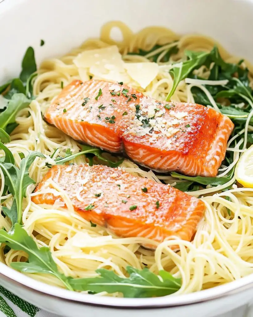 Creamy Lemon Parmesan Angel Hair with Salmon and Arugula