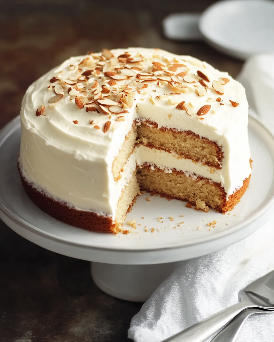Elegant White Almond Celebration Cake