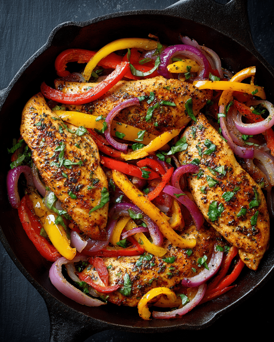 Balsamic Chicken Breasts with Sweet Peppers and Caramelized Onions