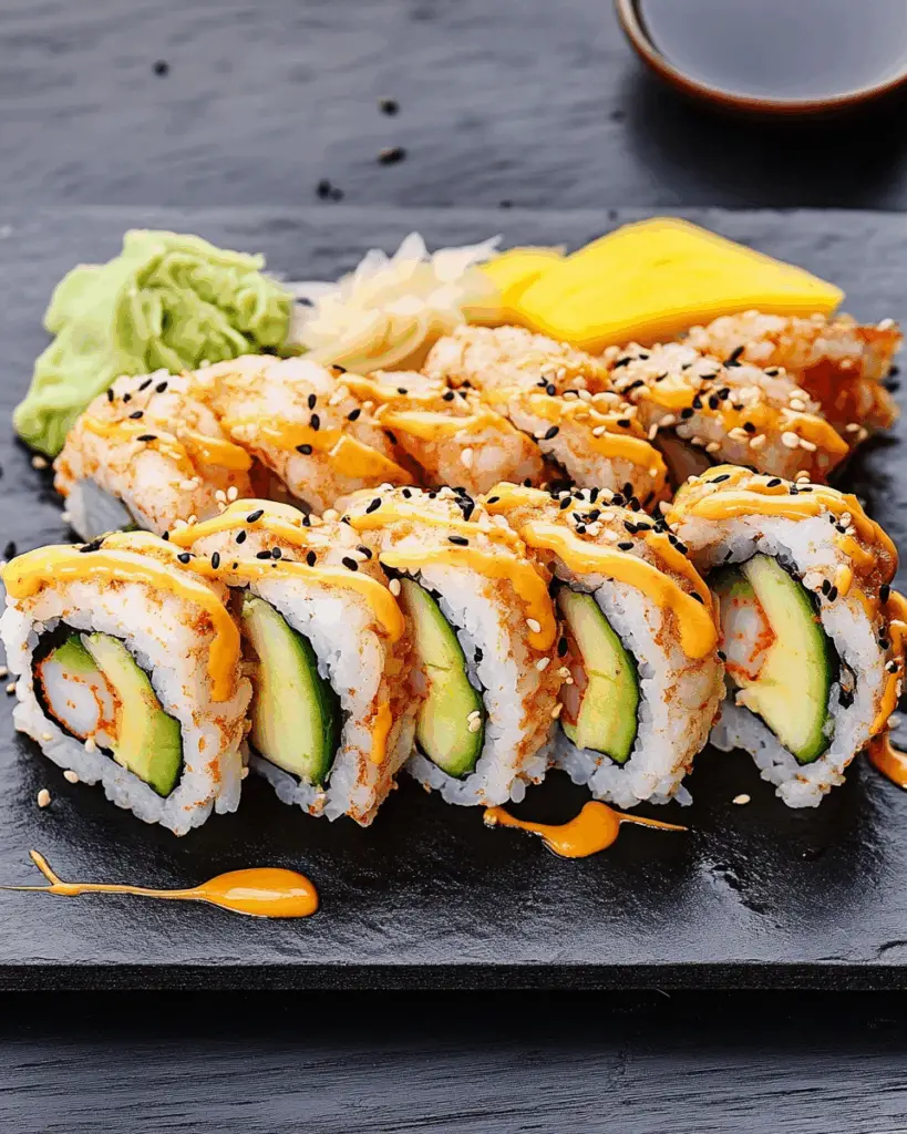 Elegant Dragon Roll with Tempura Shrimp, Mango & Avocado