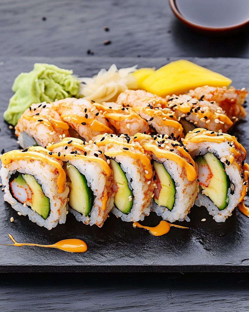 Elegant Dragon Roll with Tempura Shrimp, Mango & Avocado