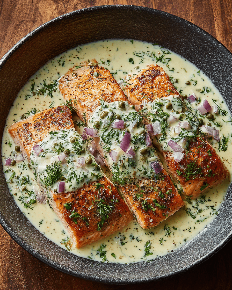 Seared Salmon with Luscious Herb Infused Cream Sauce