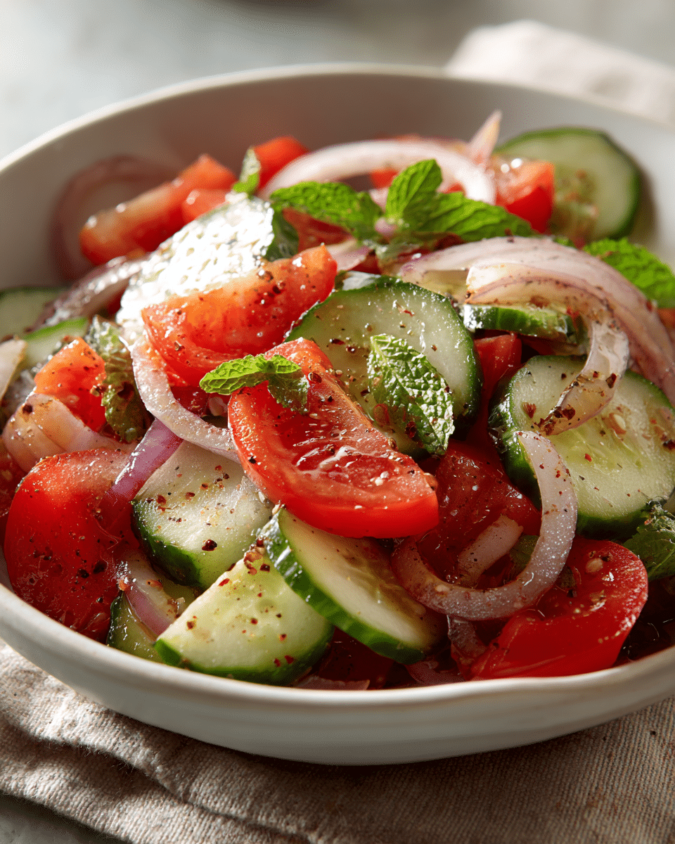 Refreshing Summer Salad with Cucumbers, Onions, and Tomatoes