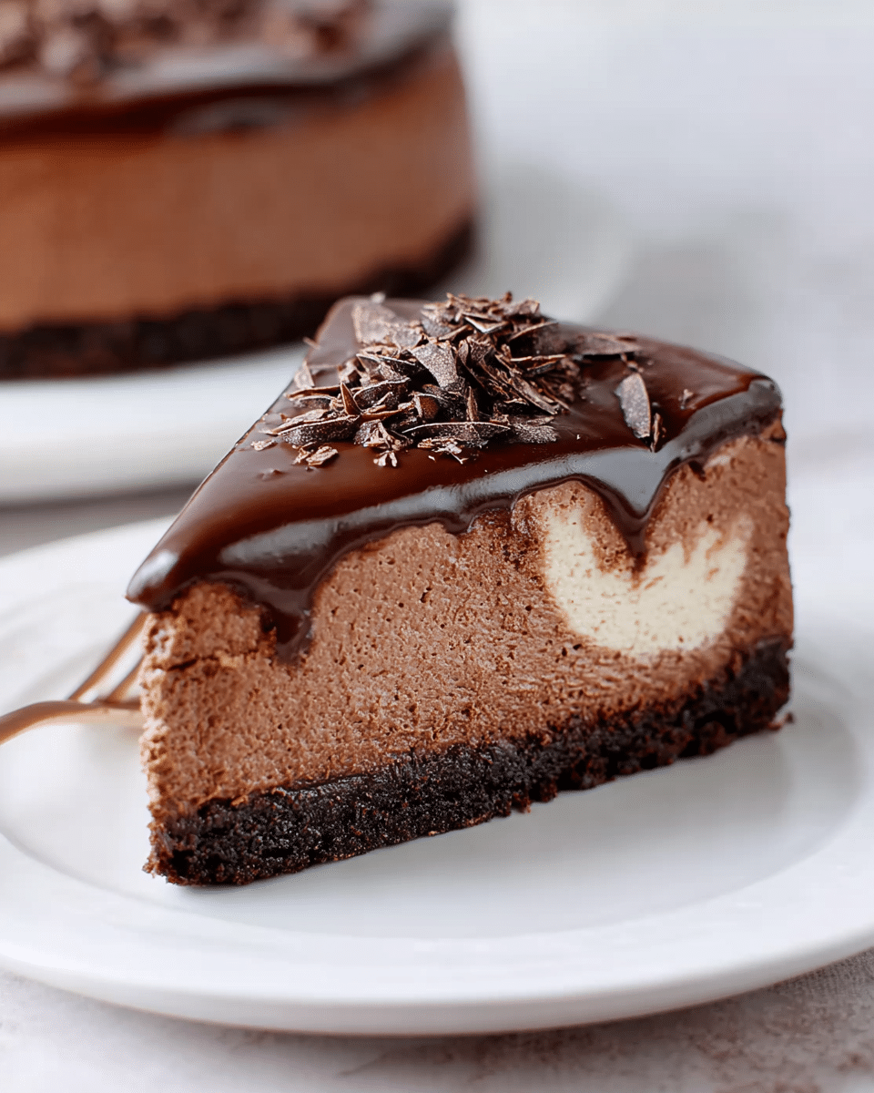 Decadent Triple Chocolate Cheesecake with Ganache Swirl
