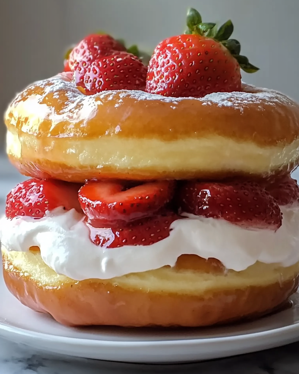 Sweet Glazed Doughnuts Meet Fresh Strawberries: The Ultimate Shortcake Dessert