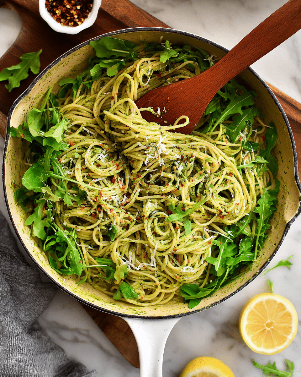 Creamy Arugula-Infused Vegan Pesto Spaghetti
