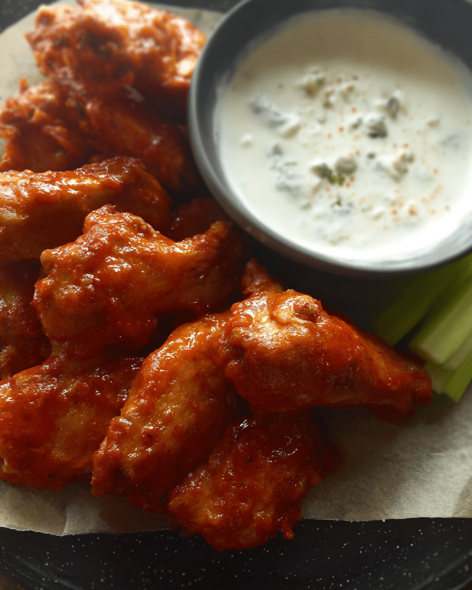 Crispy Buffalo Drumsticks with Creamy Blue Cheese Yogurt Dip