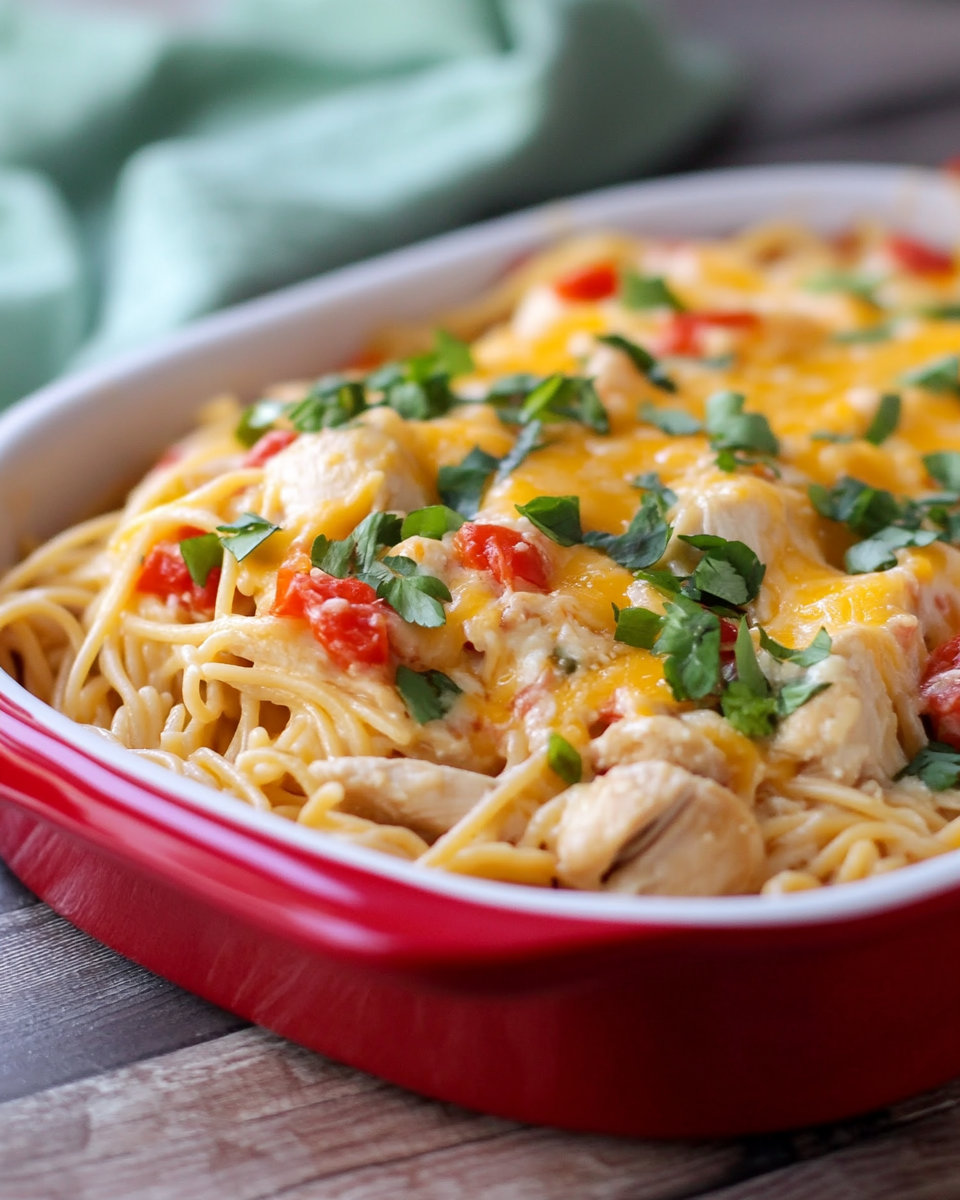 Creamy Chicken Spaghetti with a Spicy Twist