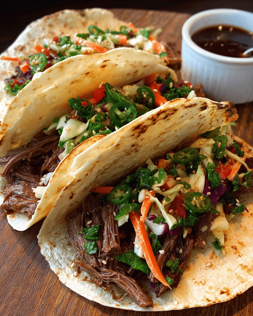 Sweet & Spicy Korean-Style Slow-Cooked Beef Tacos