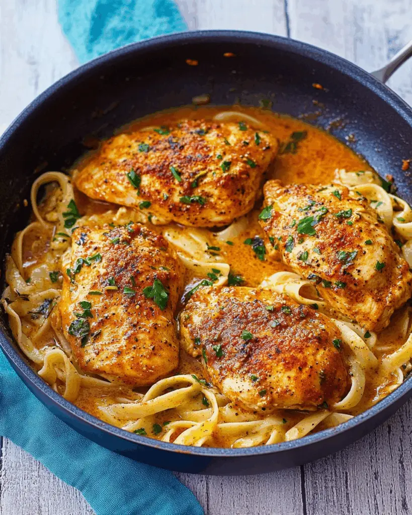 Creamy Cajun Chicken Lazone Over Buttered Pasta