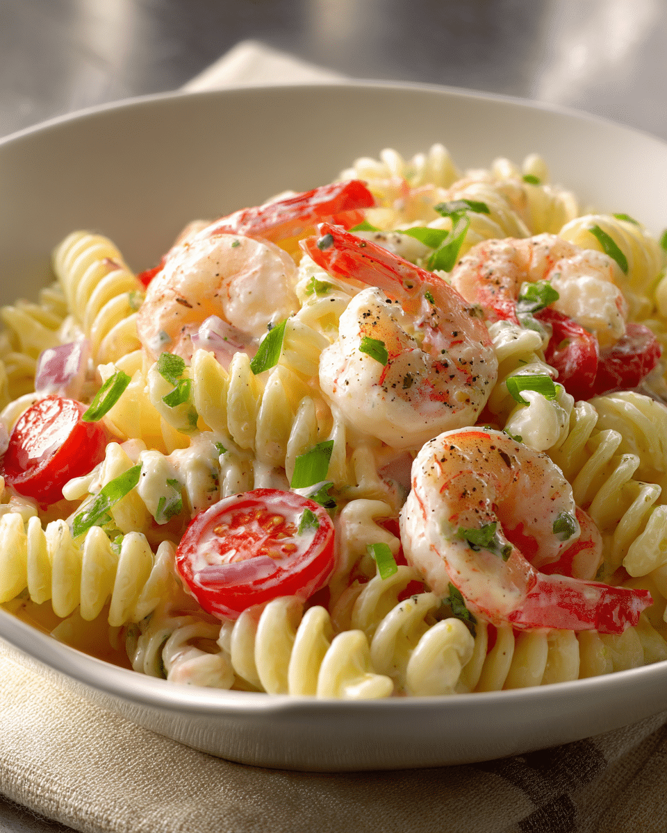 Creamy Shrimp Louis Pasta Salad with Zesty Dressing