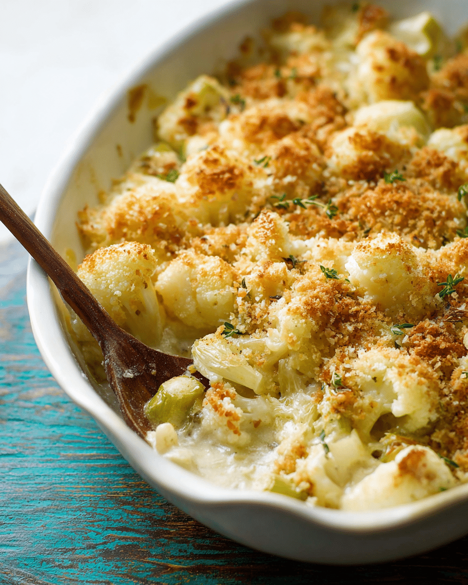 Creamy Gruyère Cauliflower Gratin with Leeks and Toasted Breadcrumbs