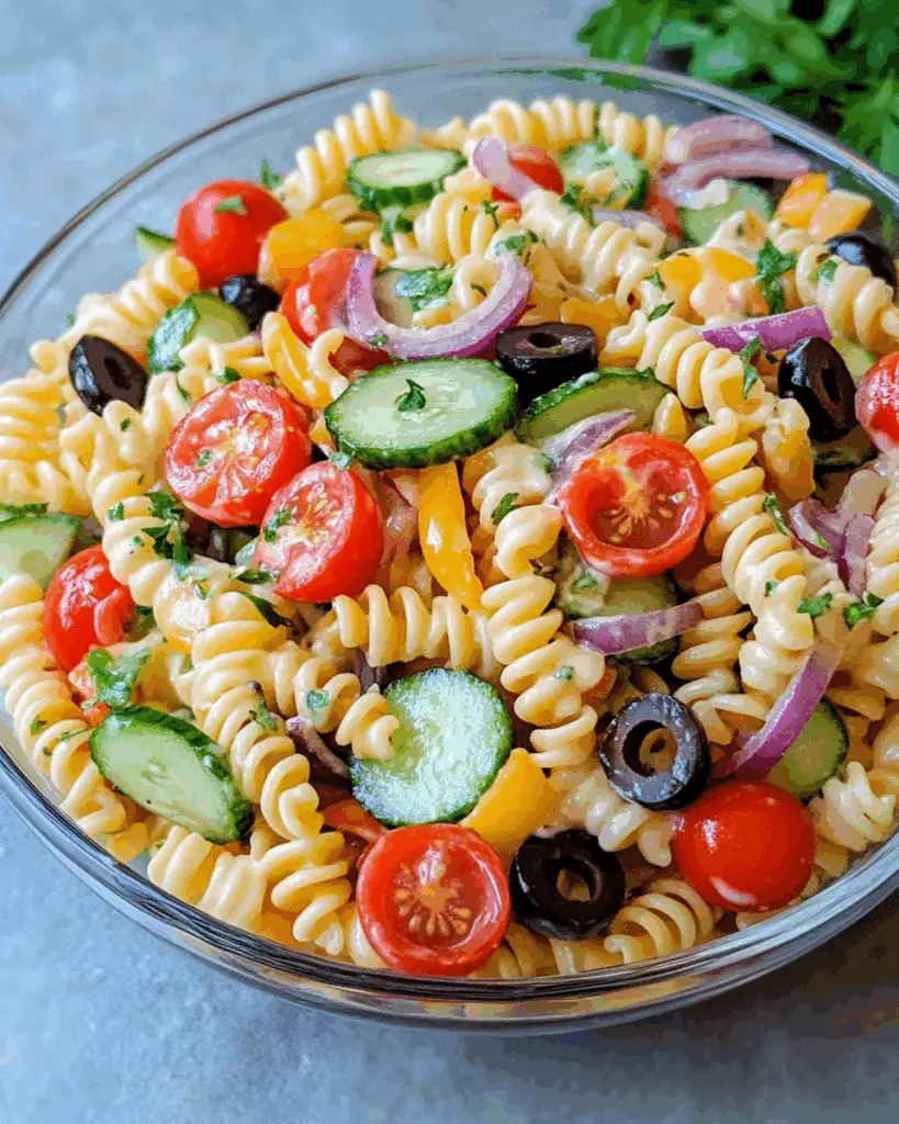 Colorful and Creamy Pasta Salad with Fresh Veggies
