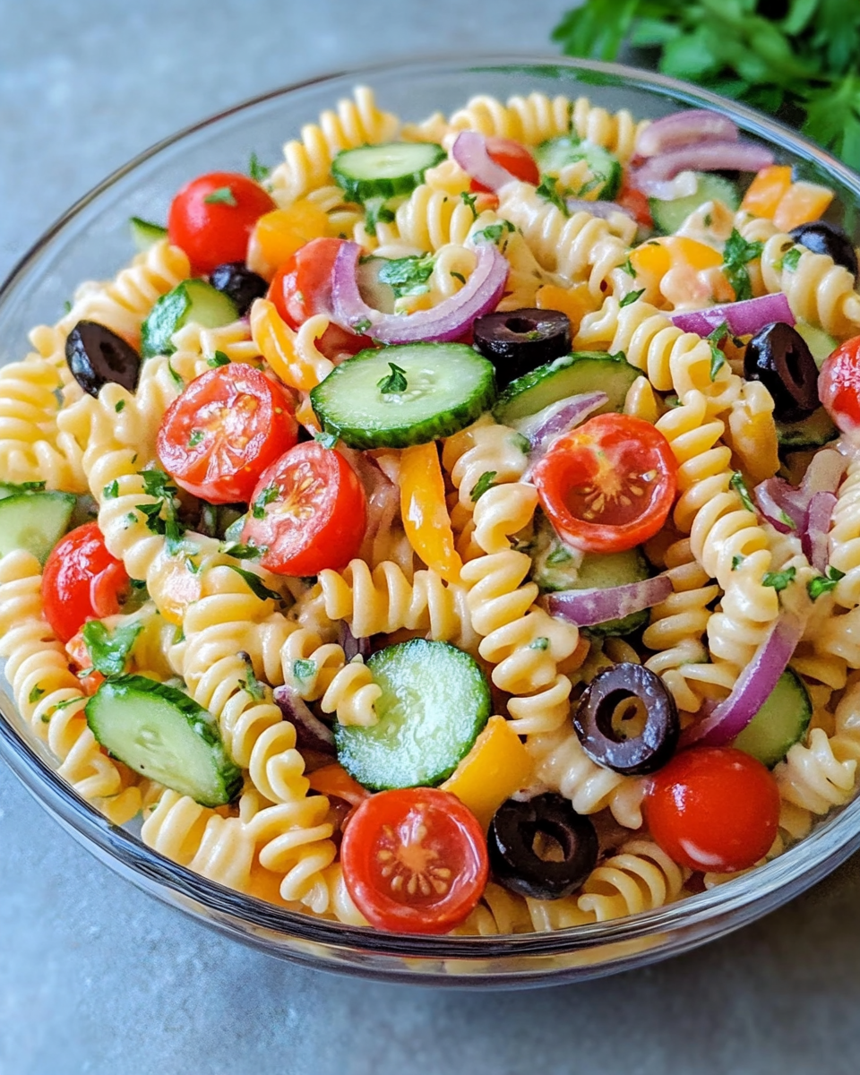 Colorful and Creamy Pasta Salad with Fresh Veggies