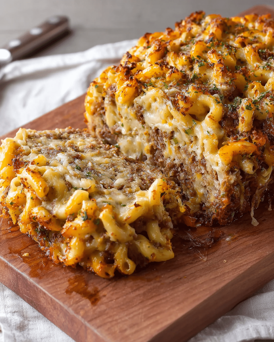 Cheesy Macaroni-Stuffed Homestyle Meatloaf Delight