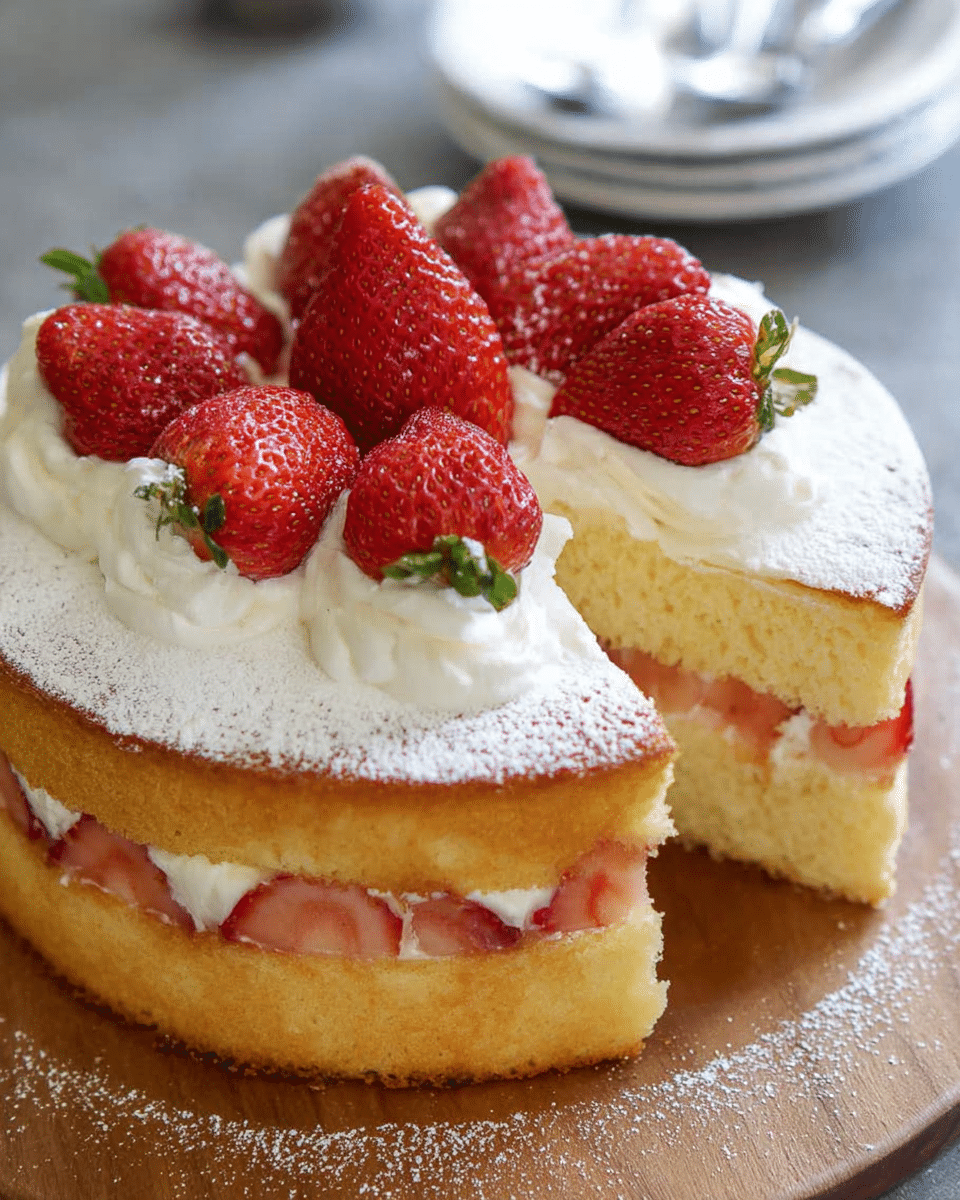 Fluffy Japanese Strawberry Sponge Cake with Fresh Cream and Strawberries