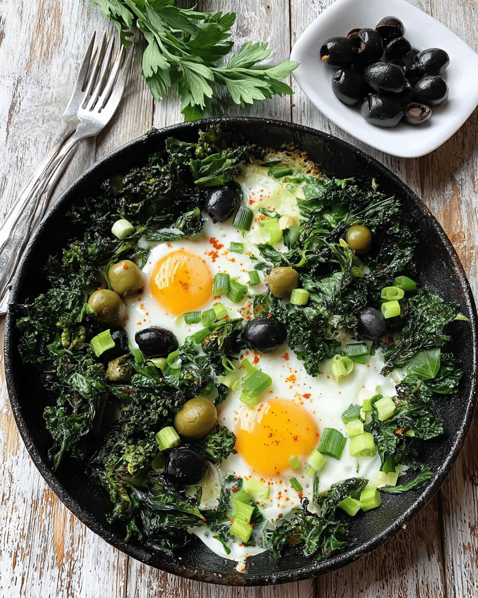Sicilian Garden-Fried Eggs with Savory Greens and Olives
