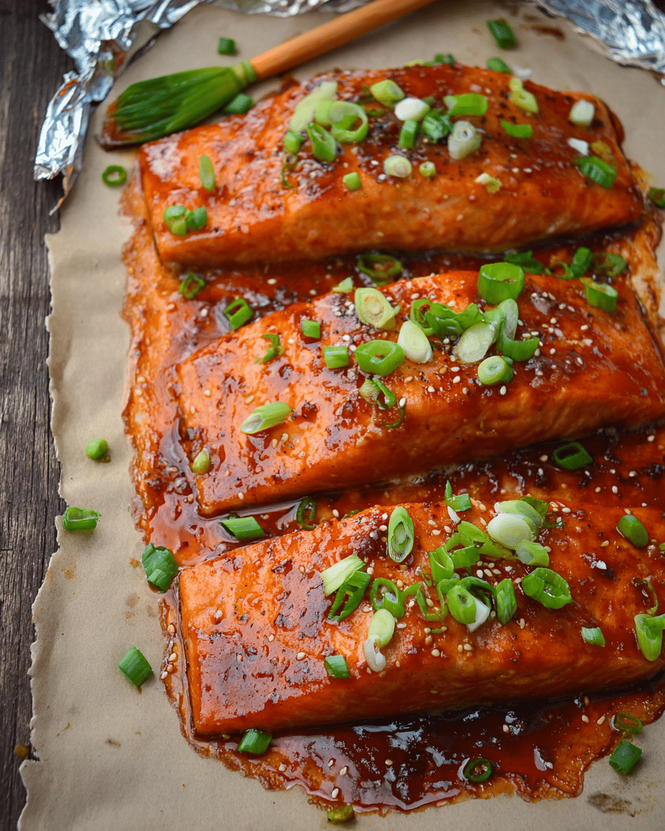Sweet & Spicy Gochujang Glazed Salmon Baked in Foil