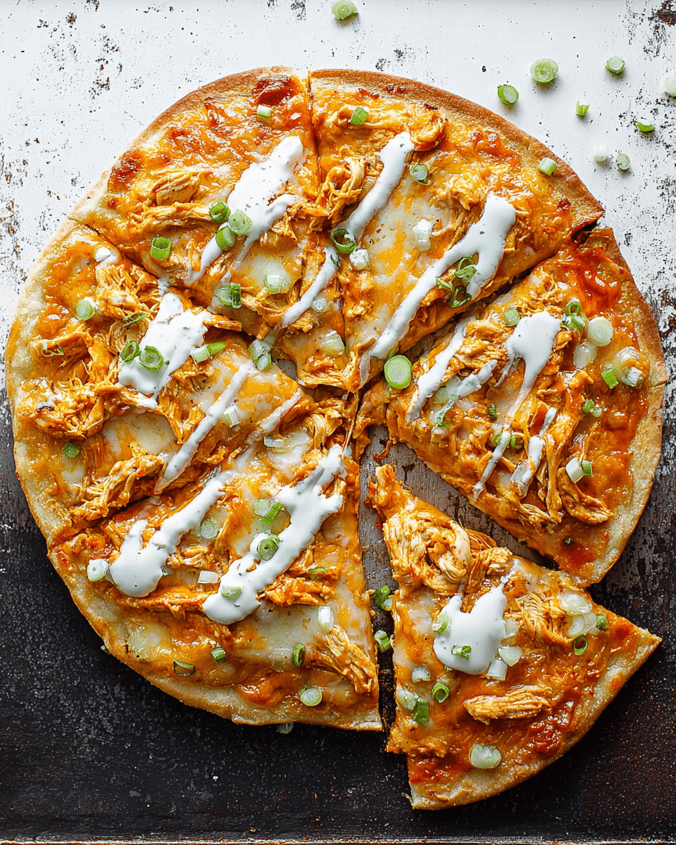 Zesty Buffalo Chicken Pizza with Melty Mozzarella and Cheddar