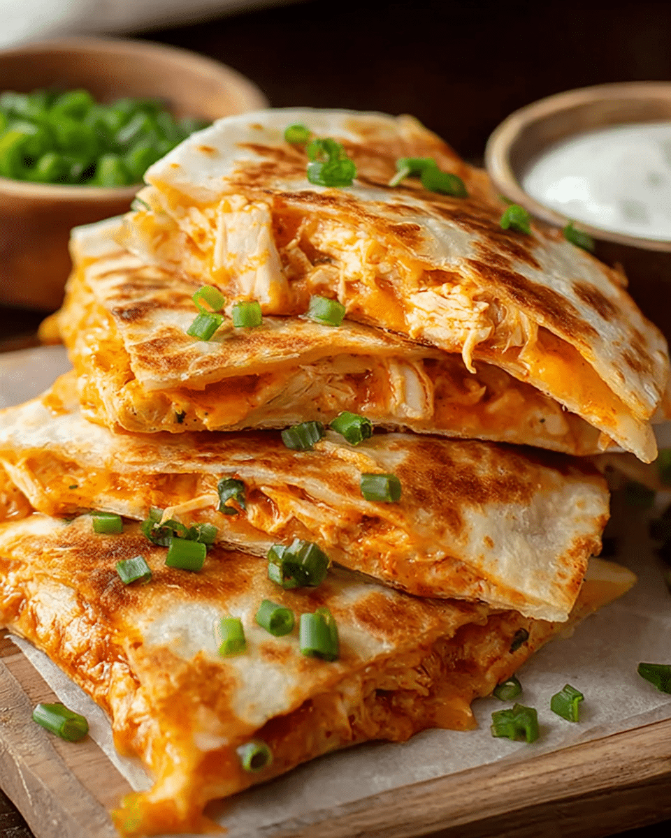 Cheesy Buffalo Chicken Quesadillas with Ranch Dip