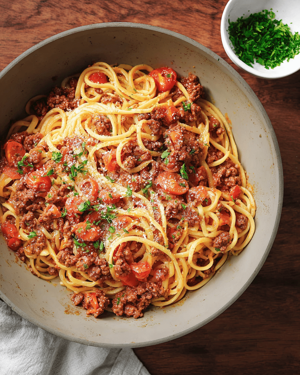 Hearty One-Pot Pasta Bolognese with Rich Tomato-Beef Sauce