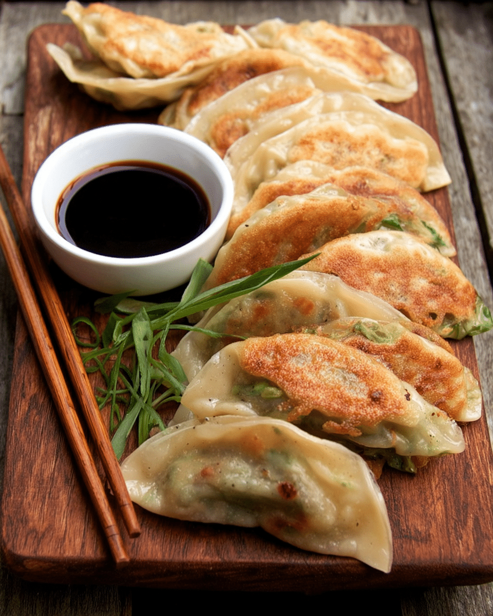 Crispy Pan-Fried Potstickers with Beef and Shrimp Filling