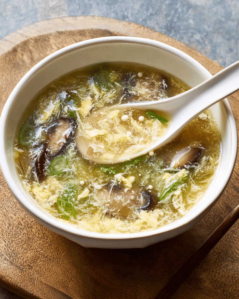 Silky Chinese Egg Drop Soup with Mushrooms and Ginger