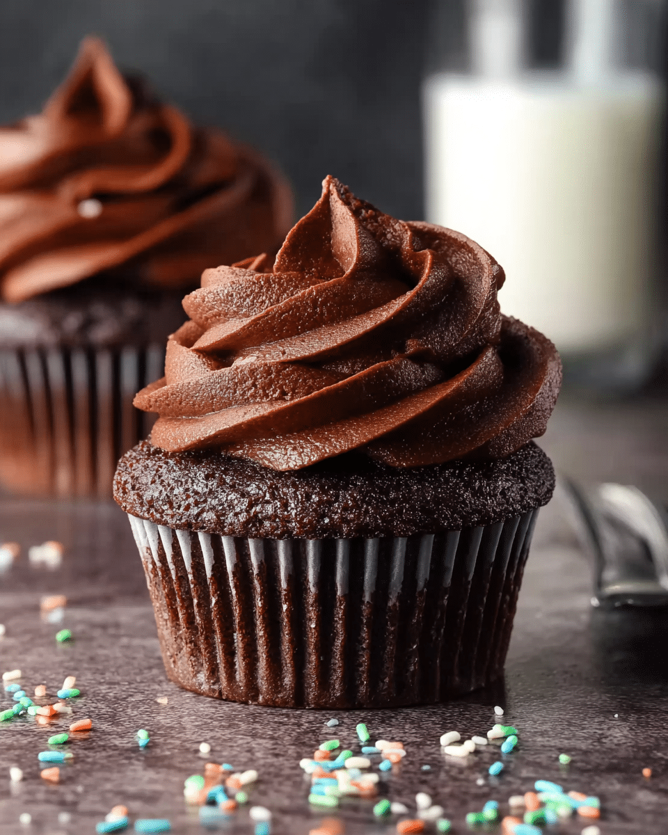 Rich and Moist Double Chocolate Cupcakes with a Fudgy Twist