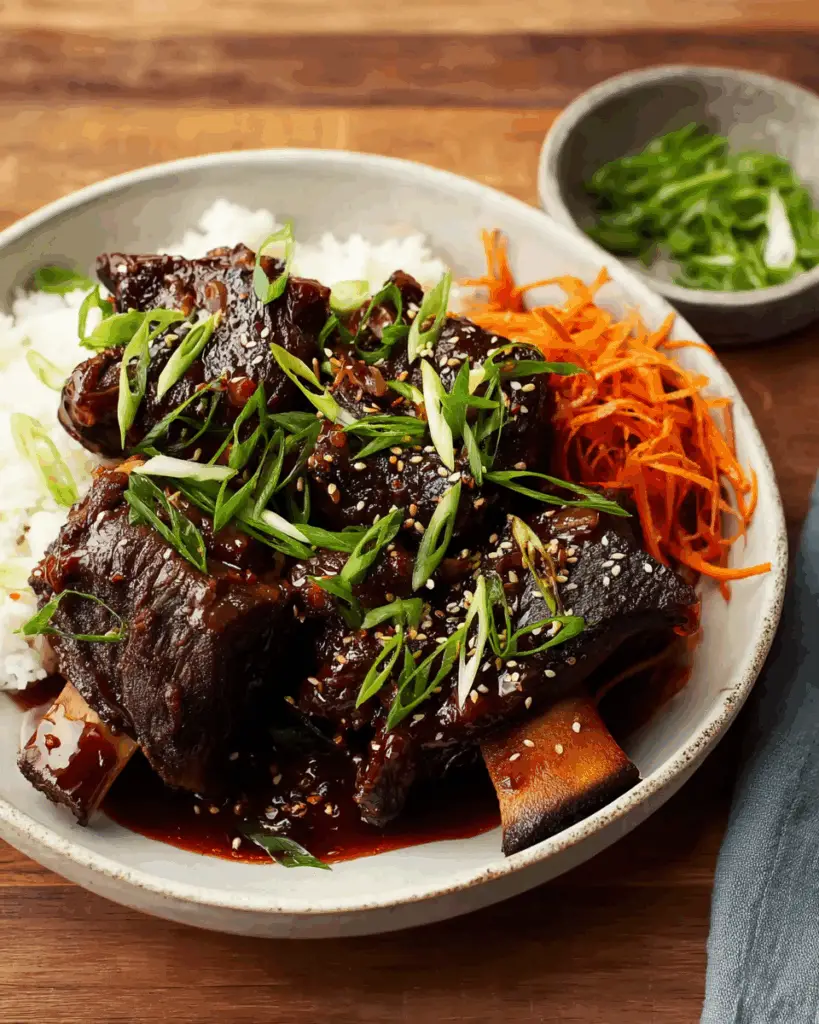 Pinstack Korean Ribs Tender Korean BBQ-Inspired Crock Pot Ribs with Carrots and Rice