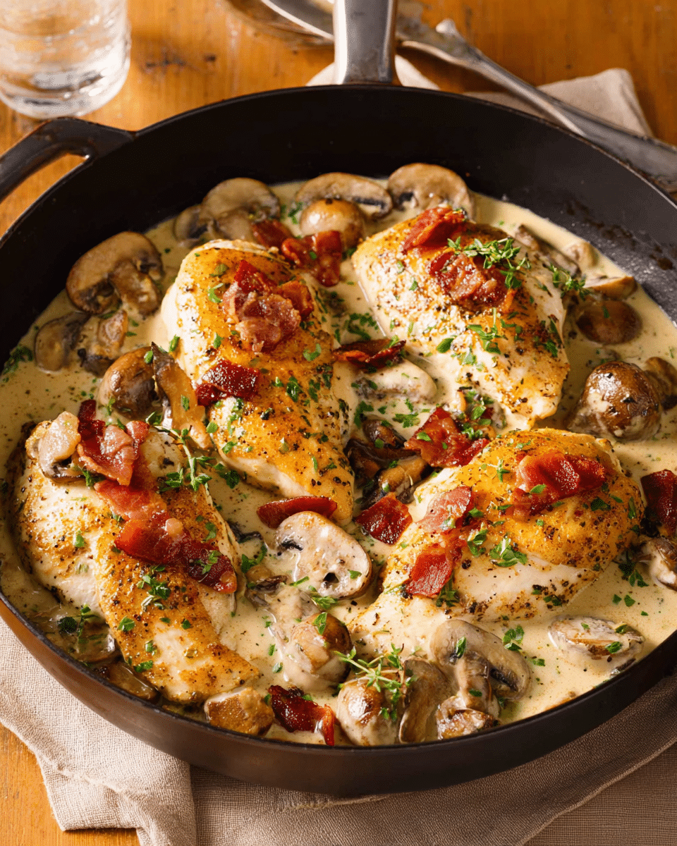 French Chicken Supreme with Creamy Mushroom & Bacon Sauce