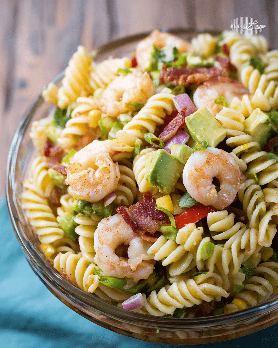 Smoky Chipotle Shrimp Pasta Salad with Bacon & Avocado