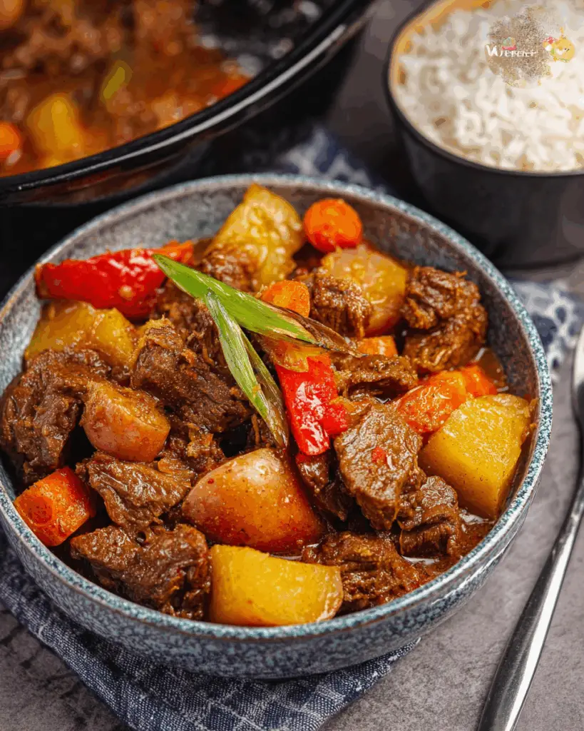 Hearty Filipino-Style Beef Mechado Stew in a Crockpot