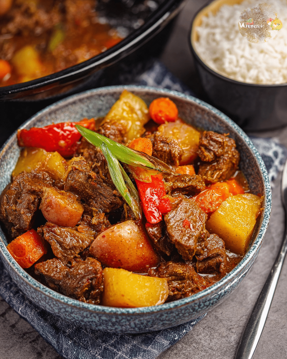 Hearty Filipino-Style Beef Mechado Stew in a Crockpot