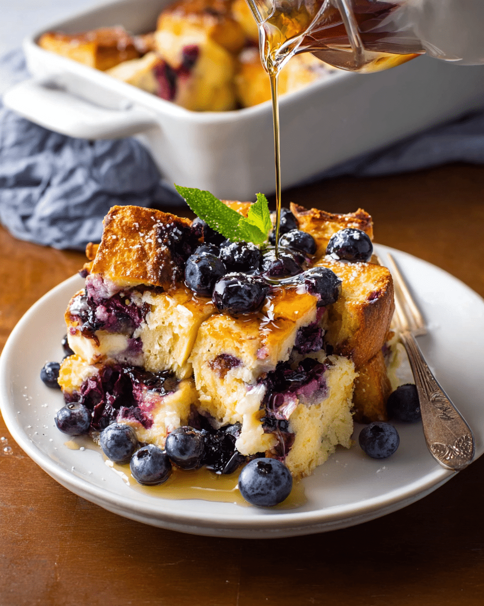 Sweet Morning Bliss: Blueberry & Maple Cream Cheese Bread Pudding