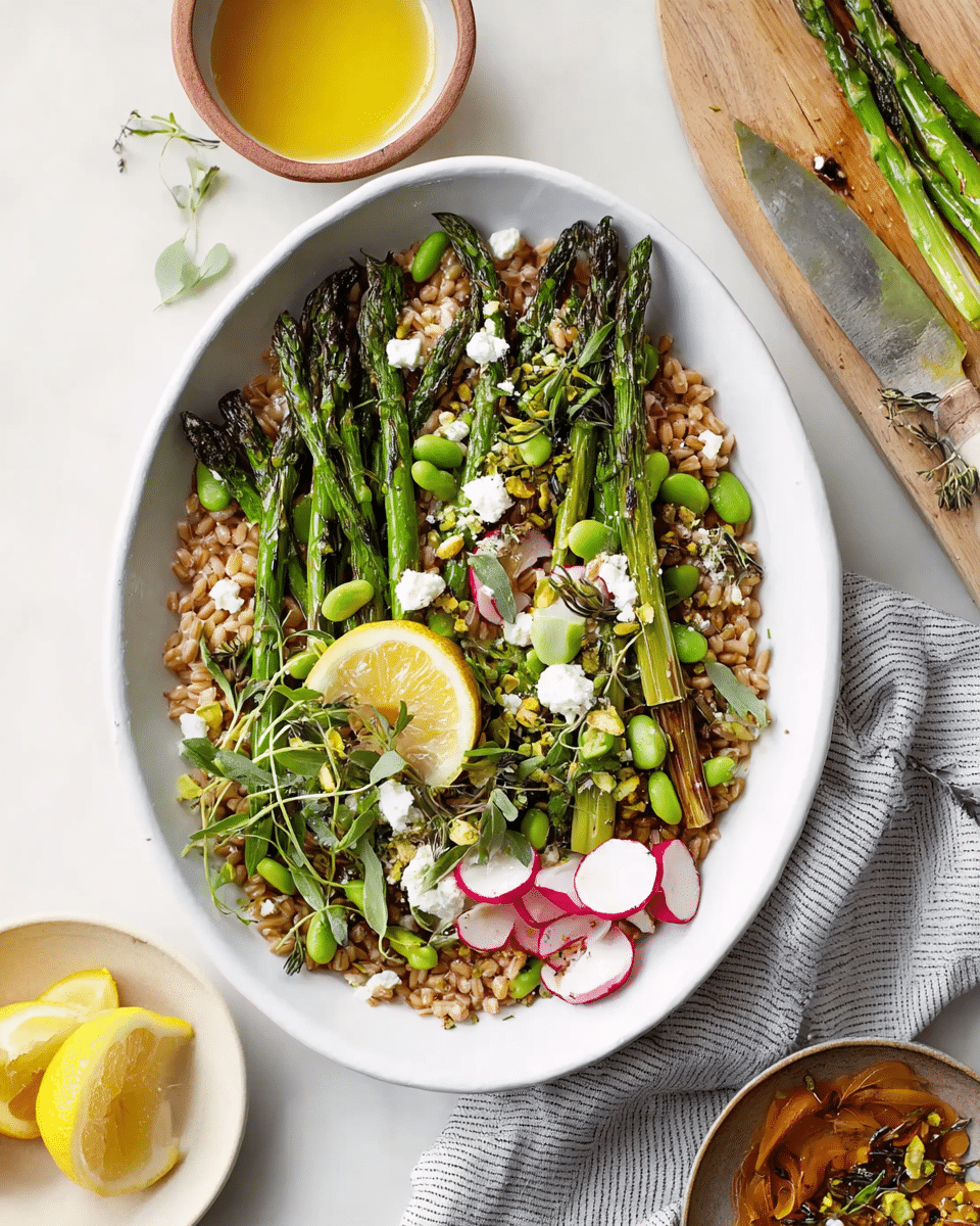Grilled Asparagus Salad with Zesty Lemon, Fresh Thyme, and Nutty Farro