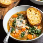 Hearty Tuscan White Bean Soup with Baby Kale and Parmesan Toasts