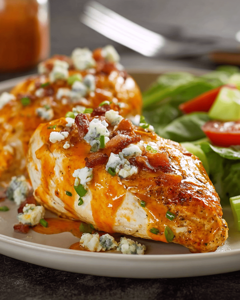 Spicy Cream Cheese-Stuffed Buffalo Chicken with Crispy Bacon and Ranch