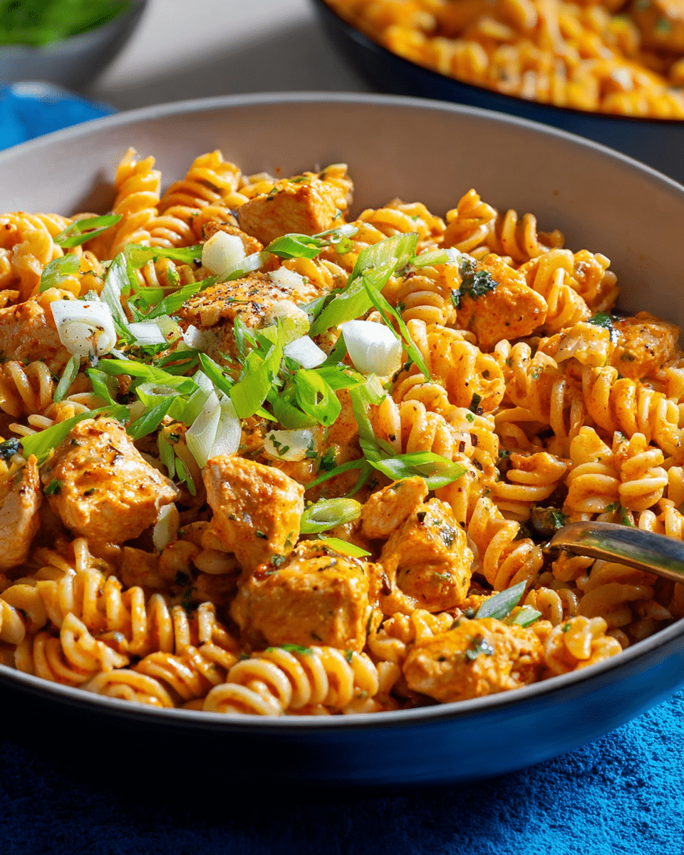 Creamy Buffalo Chicken Rotini with Blue Cheese Crumble