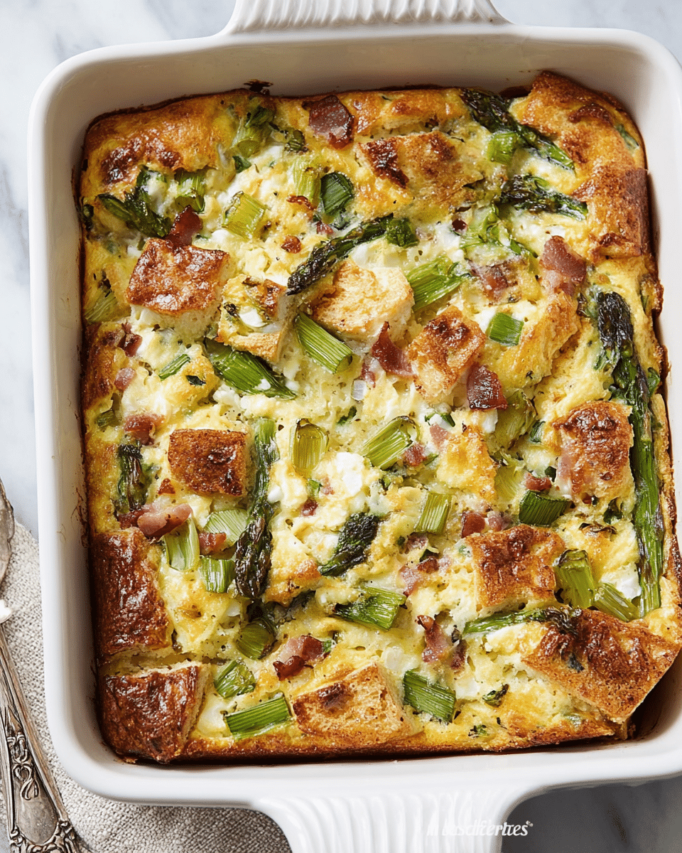 Golden Morning Casserole with Leeks, Asparagus & Bacon