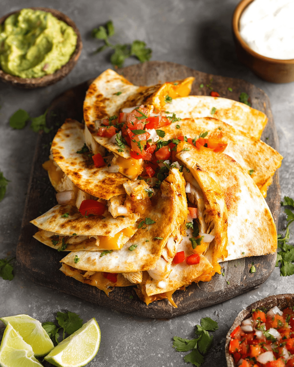 Golden Oven-Baked Chicken Quesadillas with Cheese & Peppers