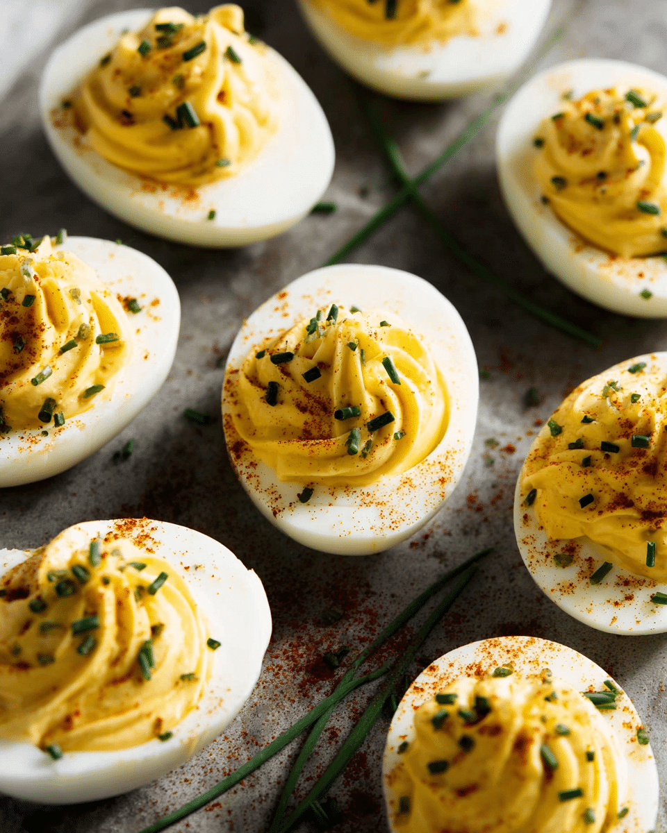 Creamy Tangy Deviled Eggs with Dijon and Paprika