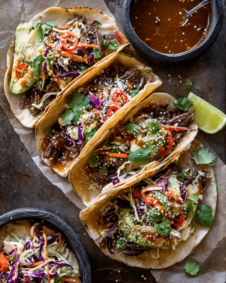 Sweet & Spicy Korean Street Tacos with Yum Yum Yummm Sauce