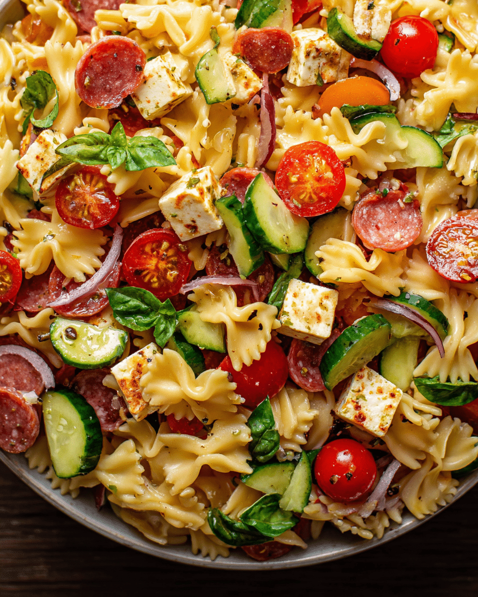 Zesty Summer Pasta Salad with Crispy Halloumi Croutons